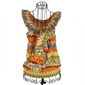 CATO Sleeveless Ruffle Zig Zag Blouse Boho Women’s Size Medium